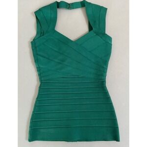 Herve Leger Sweetheart Cross Bandage Top Alpine Green Women's Size XS